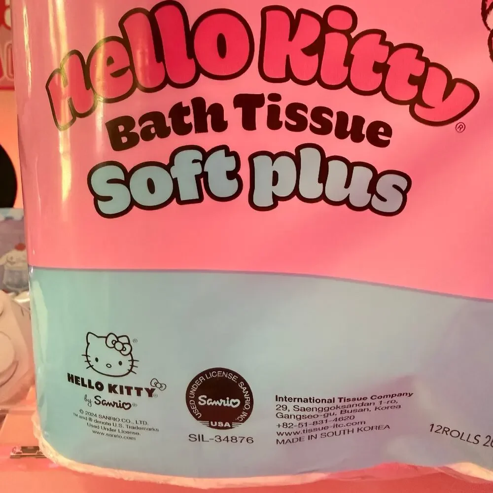 Hello Kitty Bath Tissue Soft 12 Rolls 3-Ply Pink Embossed Toilet Paper Sanrio