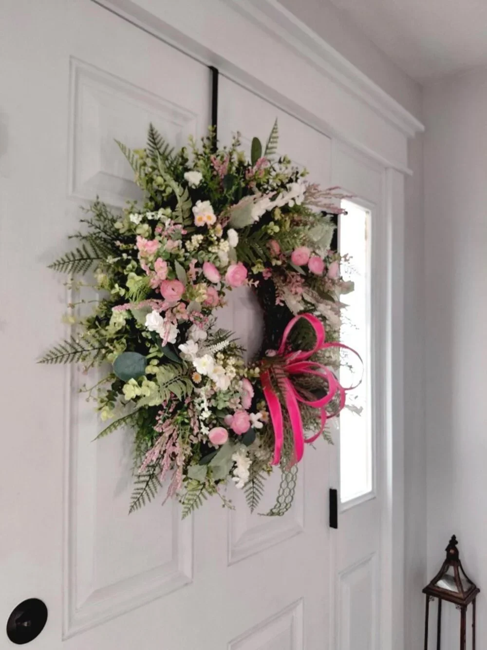 Handcrafted Pink Ranunculus Floral Wreath, Mother's Day Gift, Cottage Garden