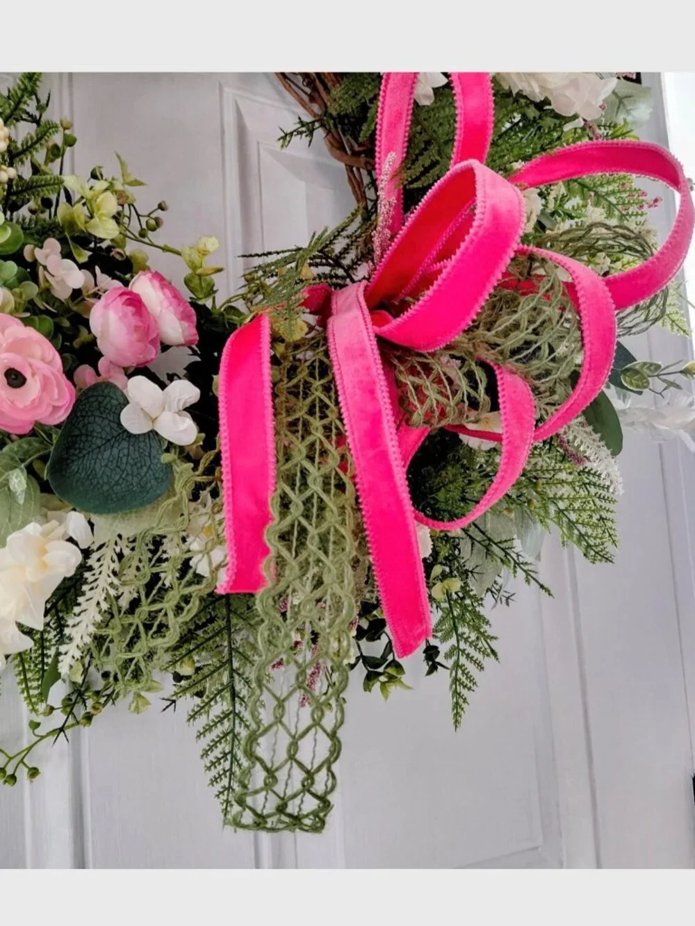 Handcrafted Pink Ranunculus Floral Wreath, Mother's Day Gift, Cottage Garden