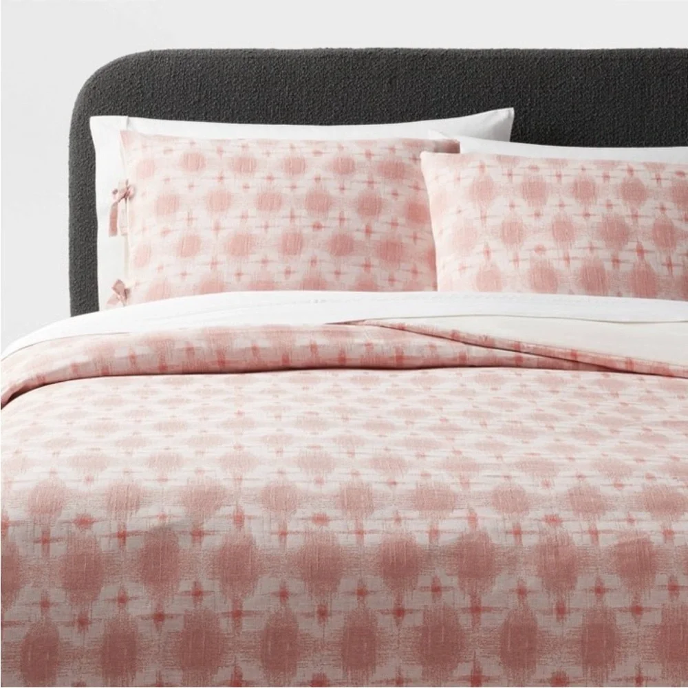 THRESHOLD NWT yarn dye ikat duvet cover & sham set -ivory/mauve -full/queen