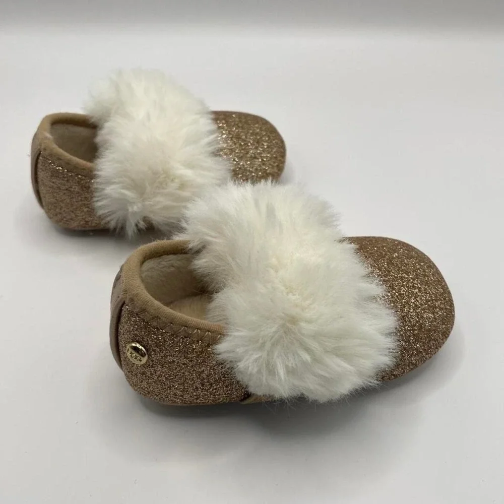 UGG Baby Infant Sparkle‎ Gold Fur Slip-On Shoes Size 0/1 USA Soft Sole