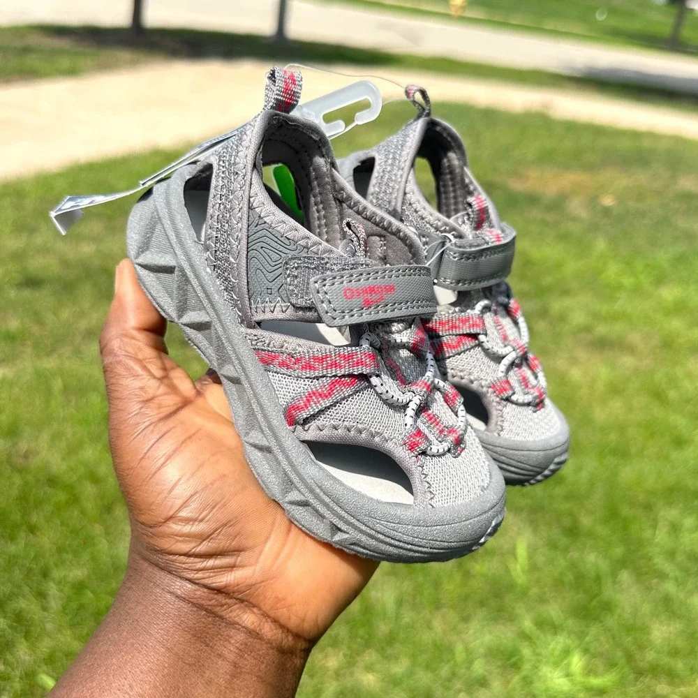 OshKosh B'Gosh Abe Play Sandals Toddler‎ Size 7 Grey Red