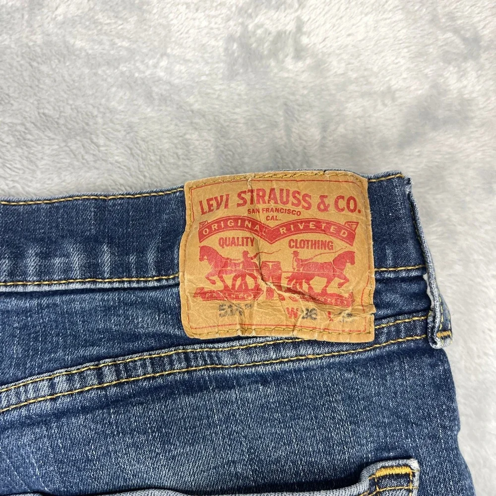 Levi's 514 Jeans Mens 36x32 Blue Denim Faded Double Stitch Slim Fit Straight Leg