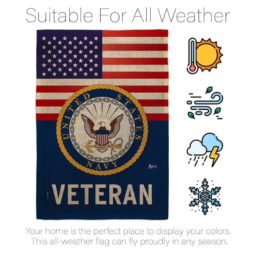 U.S. Navy Veteran Garden Flag Patriotic Military Outdoor Yard Home Decor 13x18.5