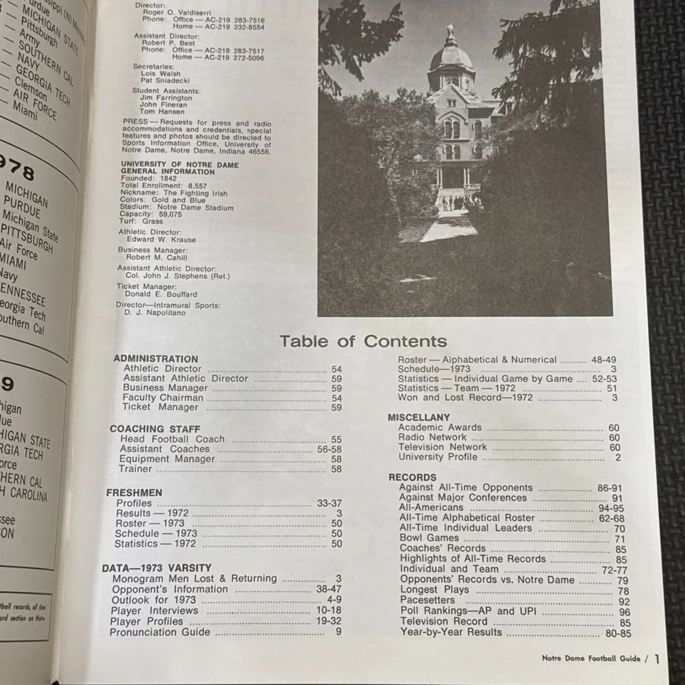 1973 Notre Dame Football Guide HOF Ross Browner Dave Casper