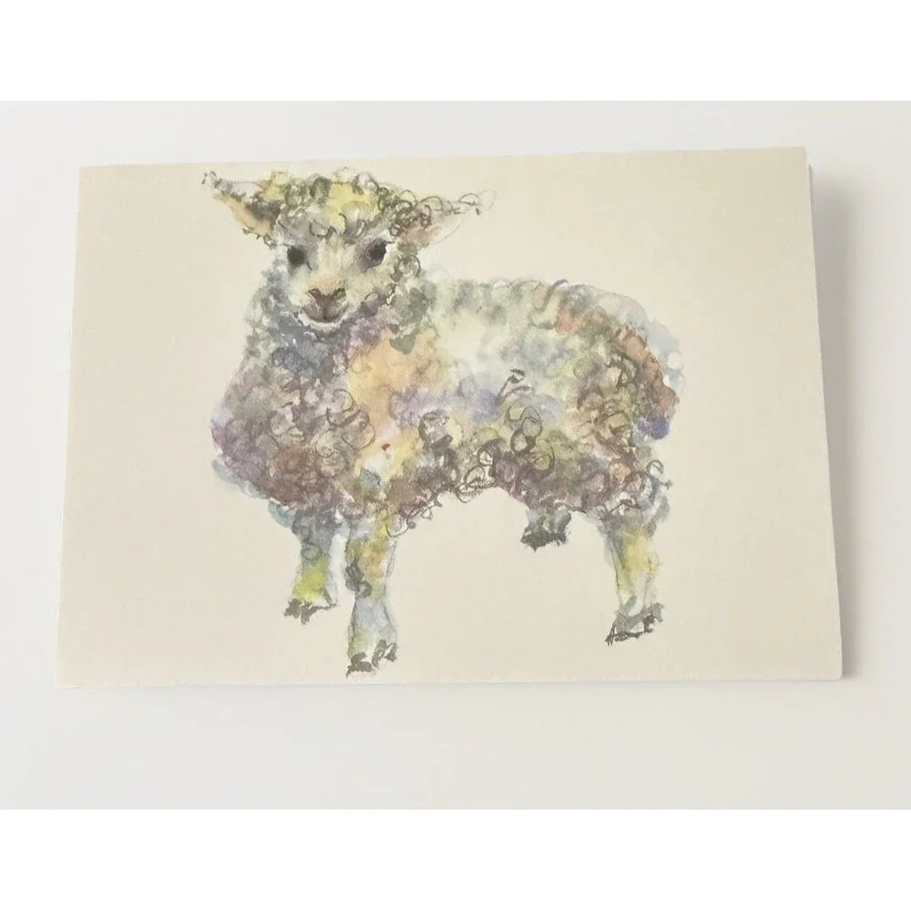 Vintage Oddballs Watercolor White Notecards - Baaa Lamb - Baby Shower - 10 Pk