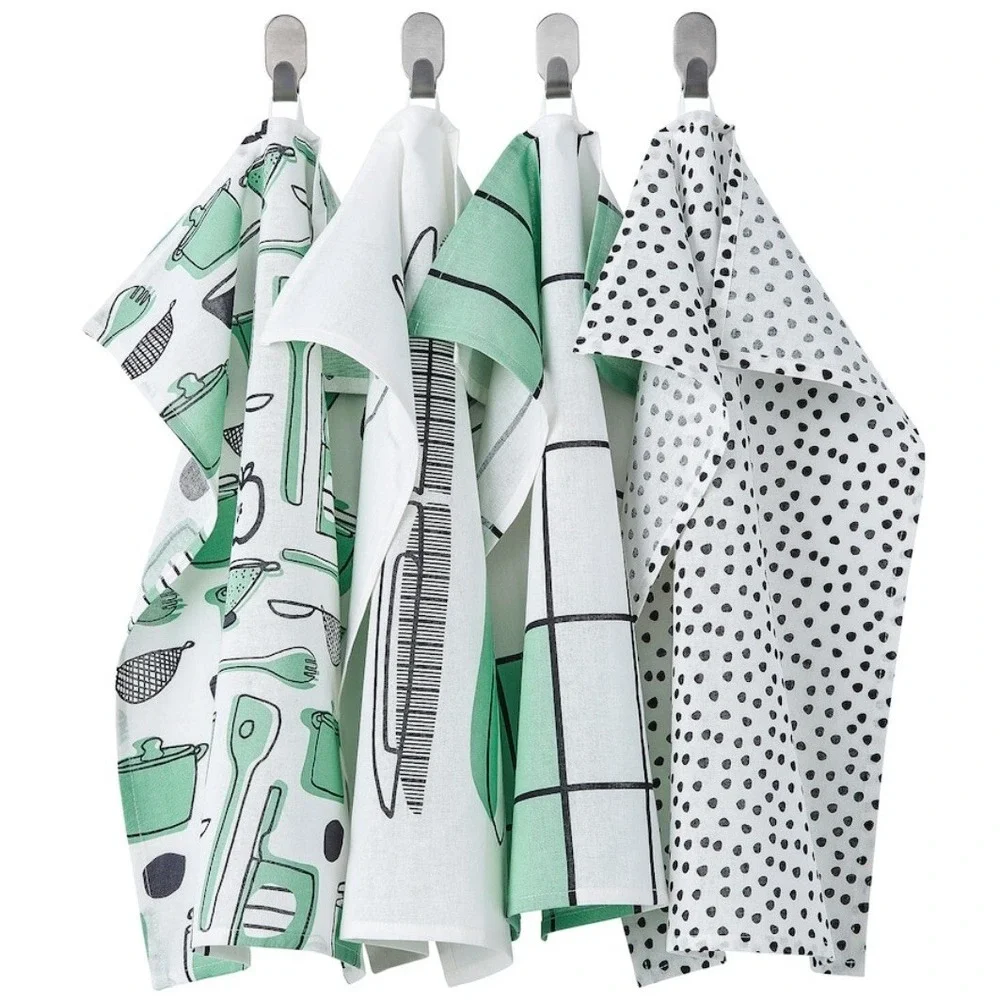 IKEA RINNIG Dish towel, white/green/patterned Cotton 18x24