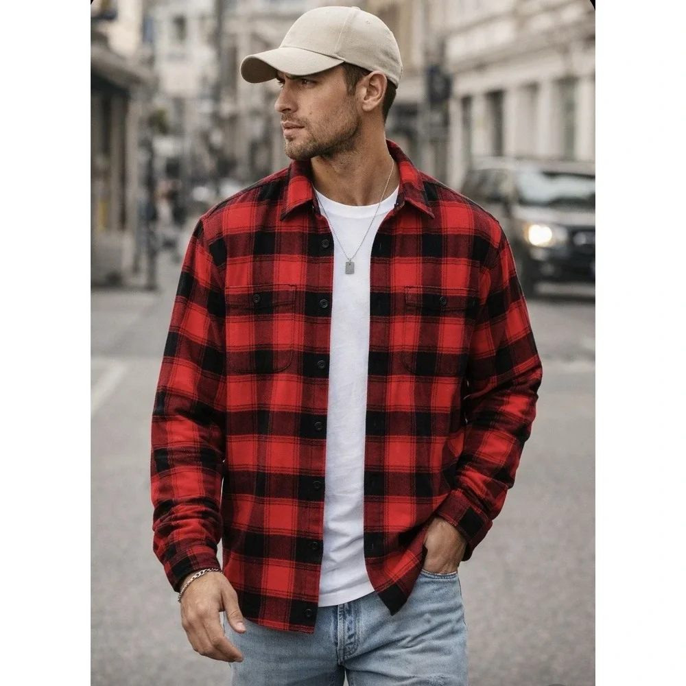 Men's Red Black Buffalo Plaid Flannel Shirt  XL Grunge Workwear Lumberjack Gap