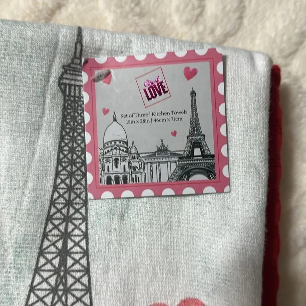 City of LOVE White Graphic PARIS Eiffel Tower Cotton Blend Kitchen Tea Towels