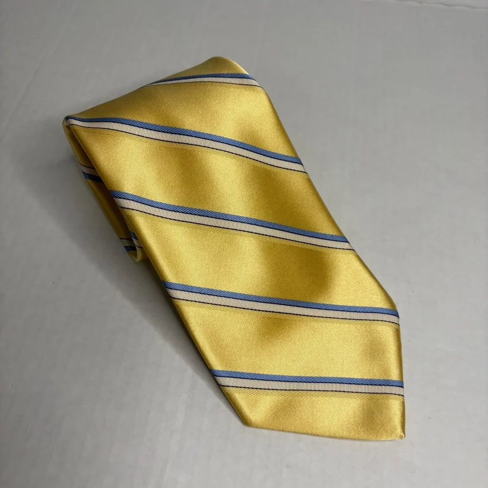 Brooks Brothers Golden Fleece Necktie, Yellow Blue Striped, Hand Made in USA