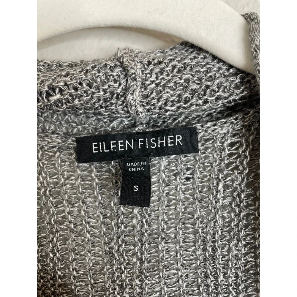 Eileen Fisher Linen Silk Open Knit Cardigan S – Gray Lightweight Drape Sweater