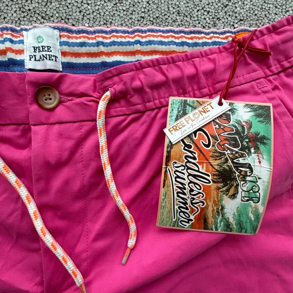 Free Planet Stretch Twill Shorts Mens 36 W 7.5 XL Pink NWT Drawstring Coastal