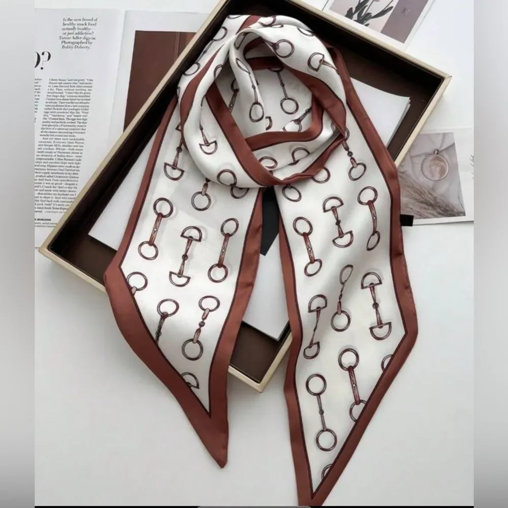 NEW Double-Sided Horse-bit Chain Printing Satin Scarf Twilly