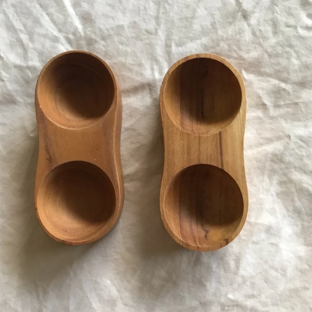Williams Sonoma Double Egg Cup/Dish in Natural Olive Wood