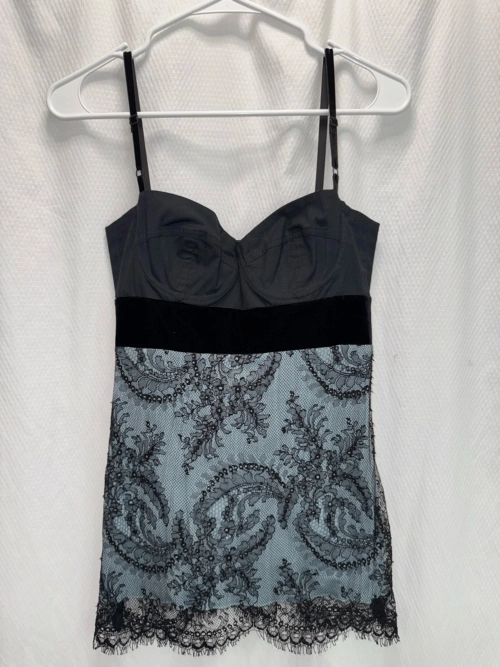 Ticci Tonetto Black & Blue Floral Lace Y2K Chemise Bustier Velvet Camisole Top P