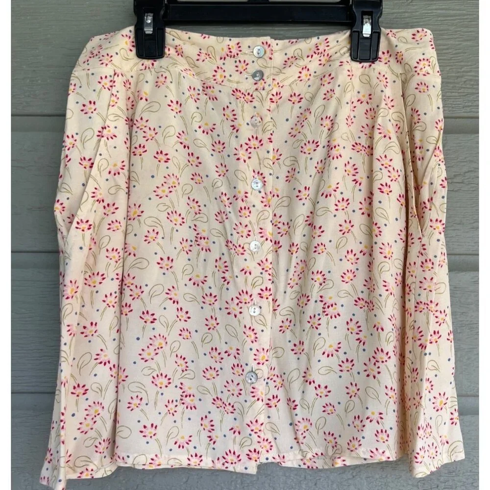 Vintage American Eagle Floral Print Mini Skirt Size 8 Faux Button Pockets