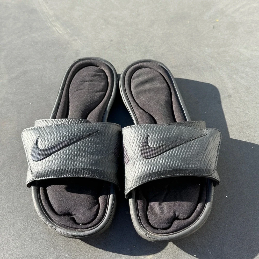 Nike Solarsoft Slides Mens 12, Y2K Swoosh Black Gray Comfort Sz 45