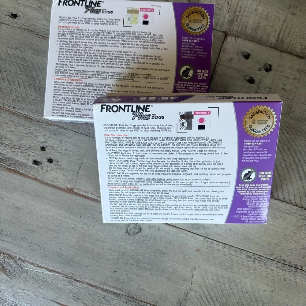 2 boxes of Frontline Plus Flea & Tick Control For Dogs 45-88 lbs. 6 Doses New