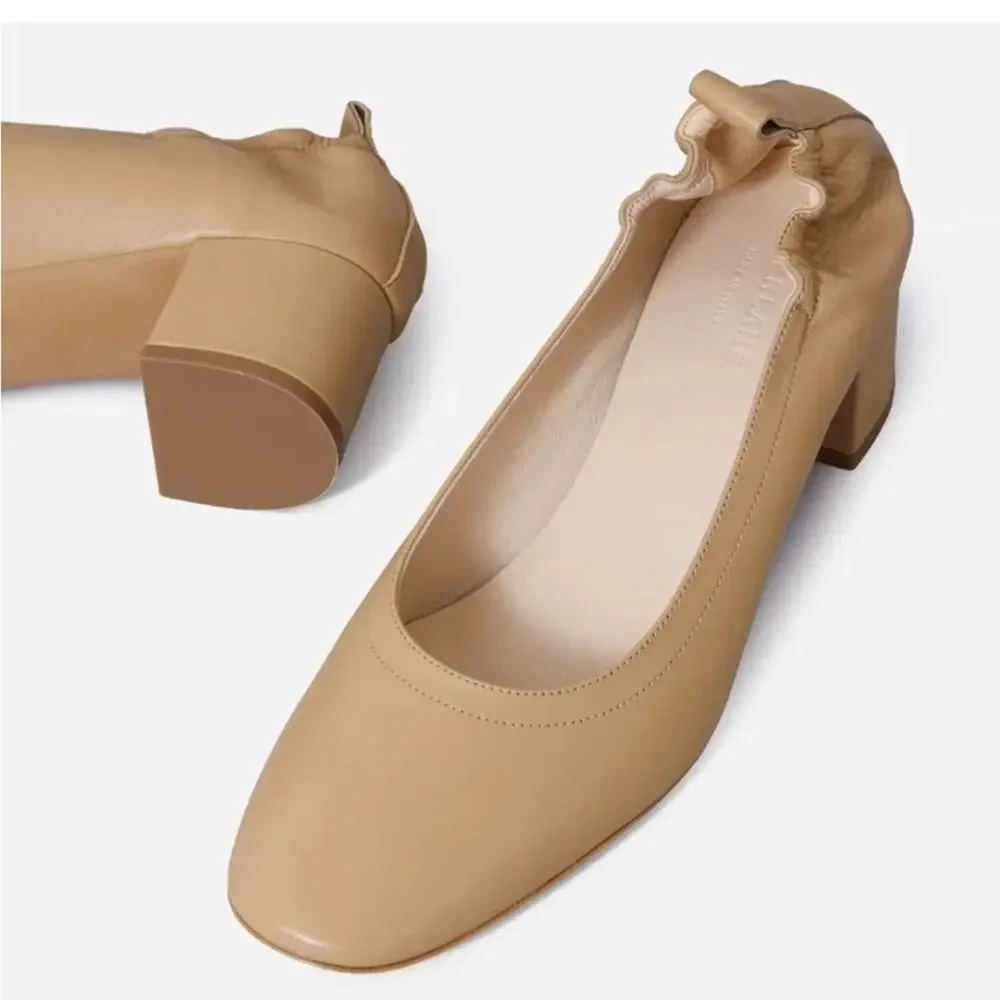 Everlane The Day Heel Light Taupe Sz 7.5 Block Heel Ballet Inspired NEW w/o Box
