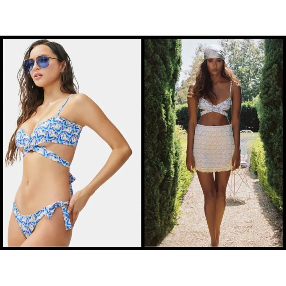 💕FRANKIE'S BIKINIS💕 Falcon Bikini TOP ~ Monarch Butterfly Print Medium M NWT