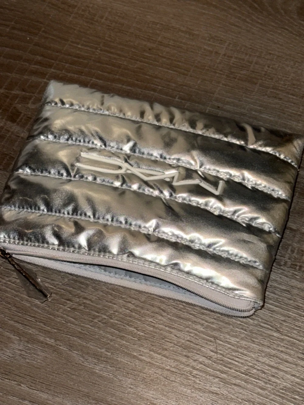 MAC Cosmetics Metallic Silver Quilted Makeup Pouch New