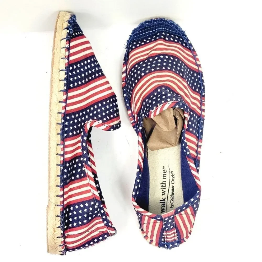 Coldwater Creek Stars and Stripes Americana USA Flag Escape Espadrilles Size 7