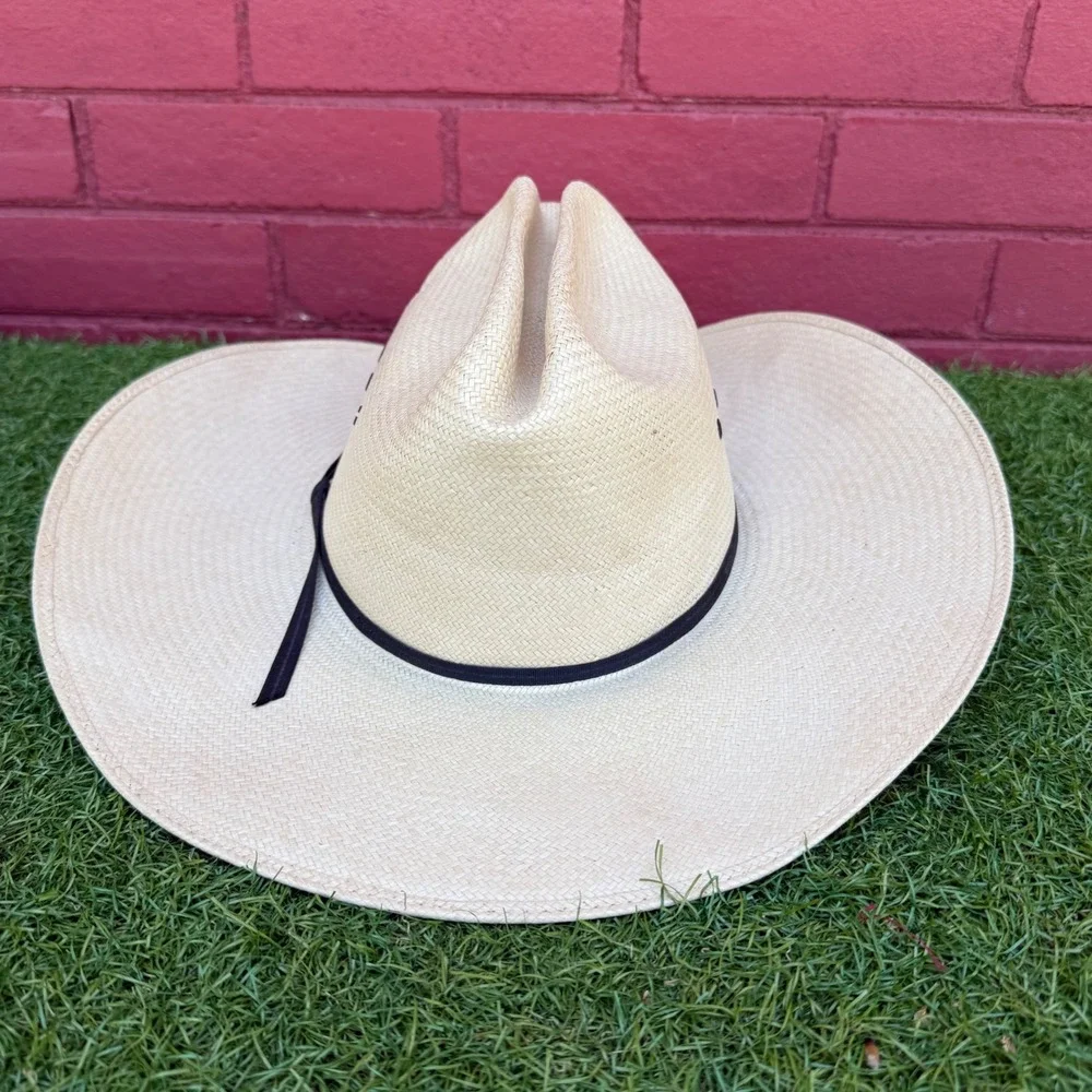 Wrangler 5 Star Straw Cowboy Hat Size 7 1/8 Made in Texas Tan Cattleman Crease
