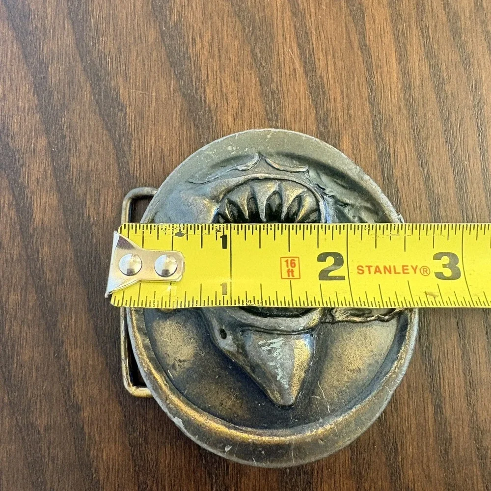 Vintage Great White Shark Belt Buckle E88 Solid Brass Jaws Style USA Heavy