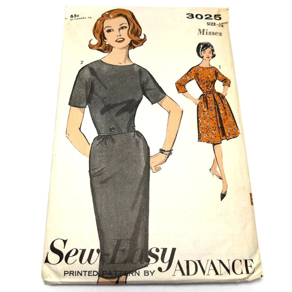 Advance‎ Vintage 1960's Pattern #3025 Misses Dress With Two Skirts Size 14