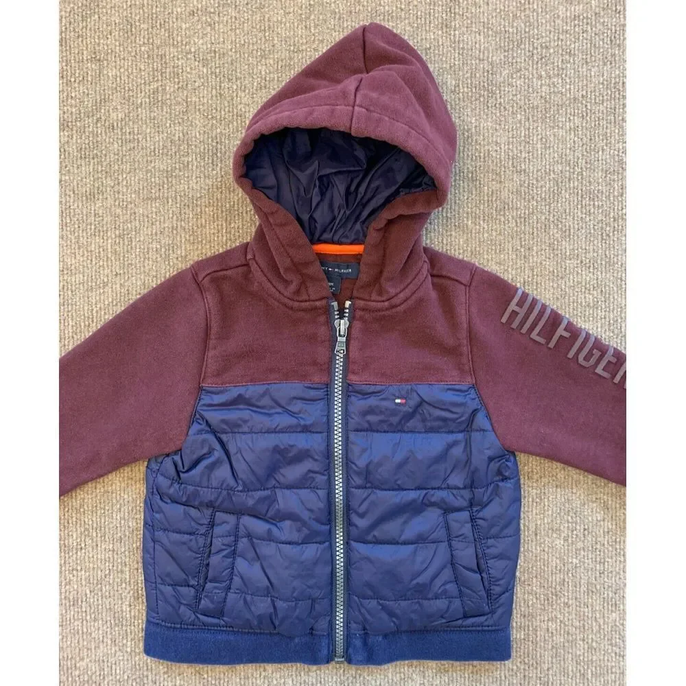 Tommy Hilfiger Jacket Toddler 18M Hooded Colorblock Nylon Spell Out Youth Fleece