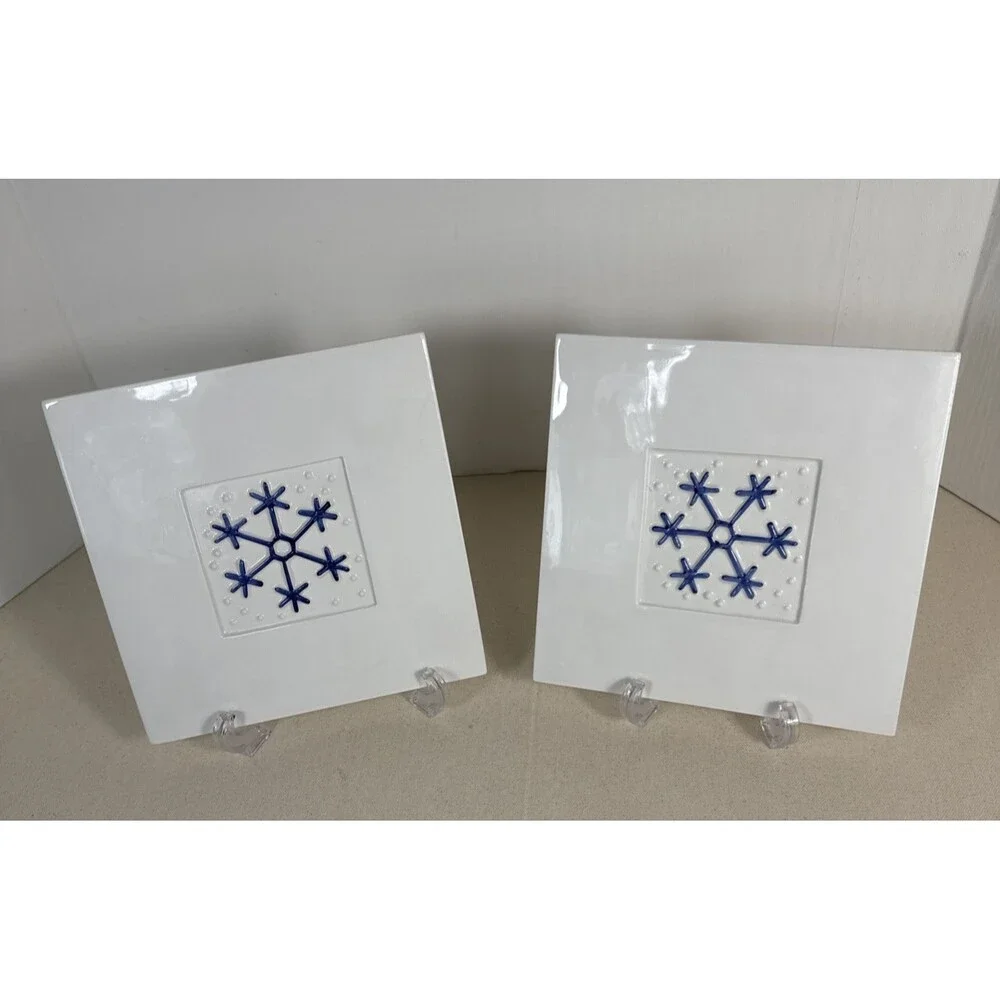 Crate & Barrel Set Of 2 Ceramic Snowflake Trivet Made in Italy Ceramica Stefani