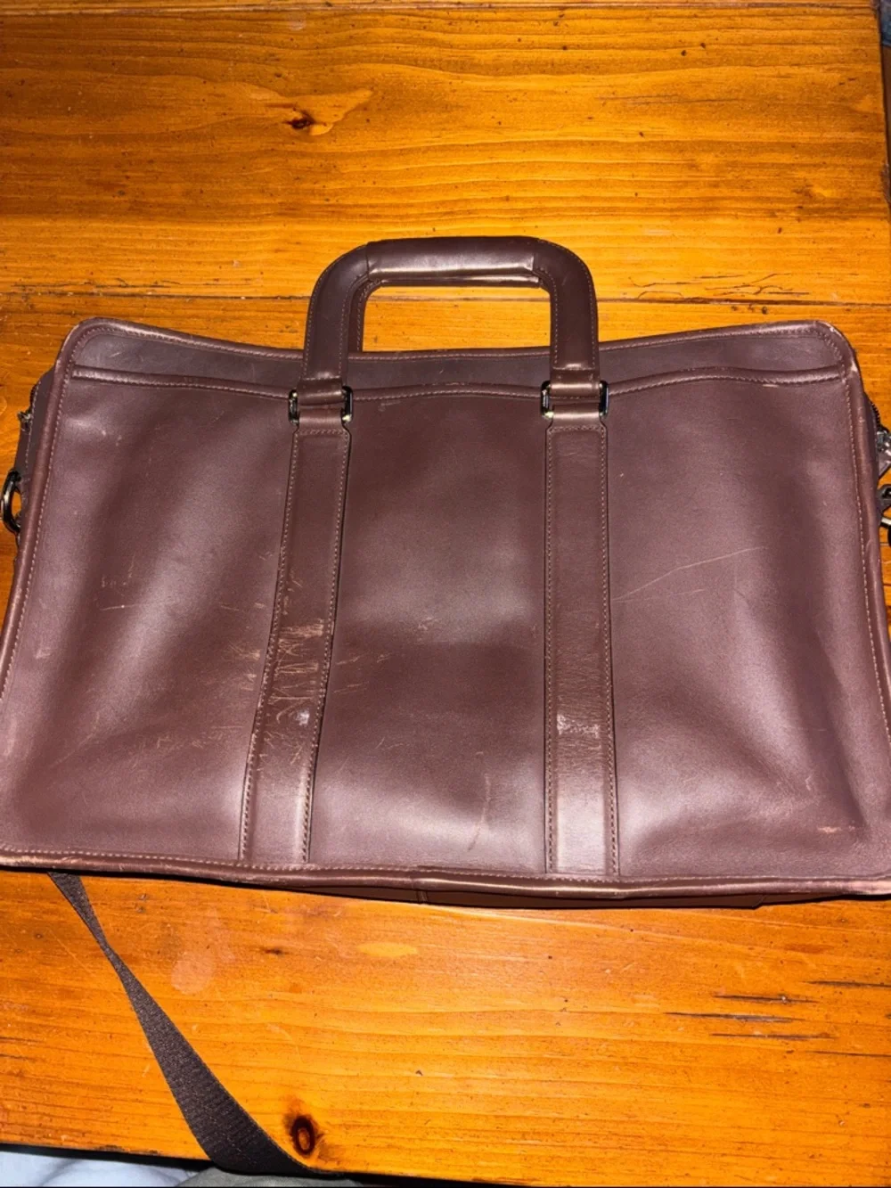 Vintage Coach Chocolate Brown Leather Briefcase with Strap