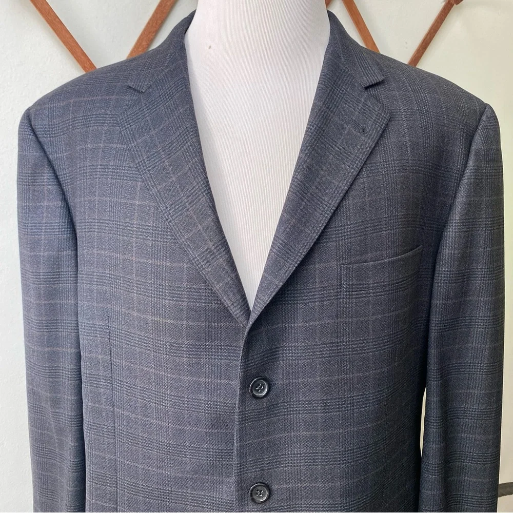 Burberry London Wool Plaid Kensington Blazer