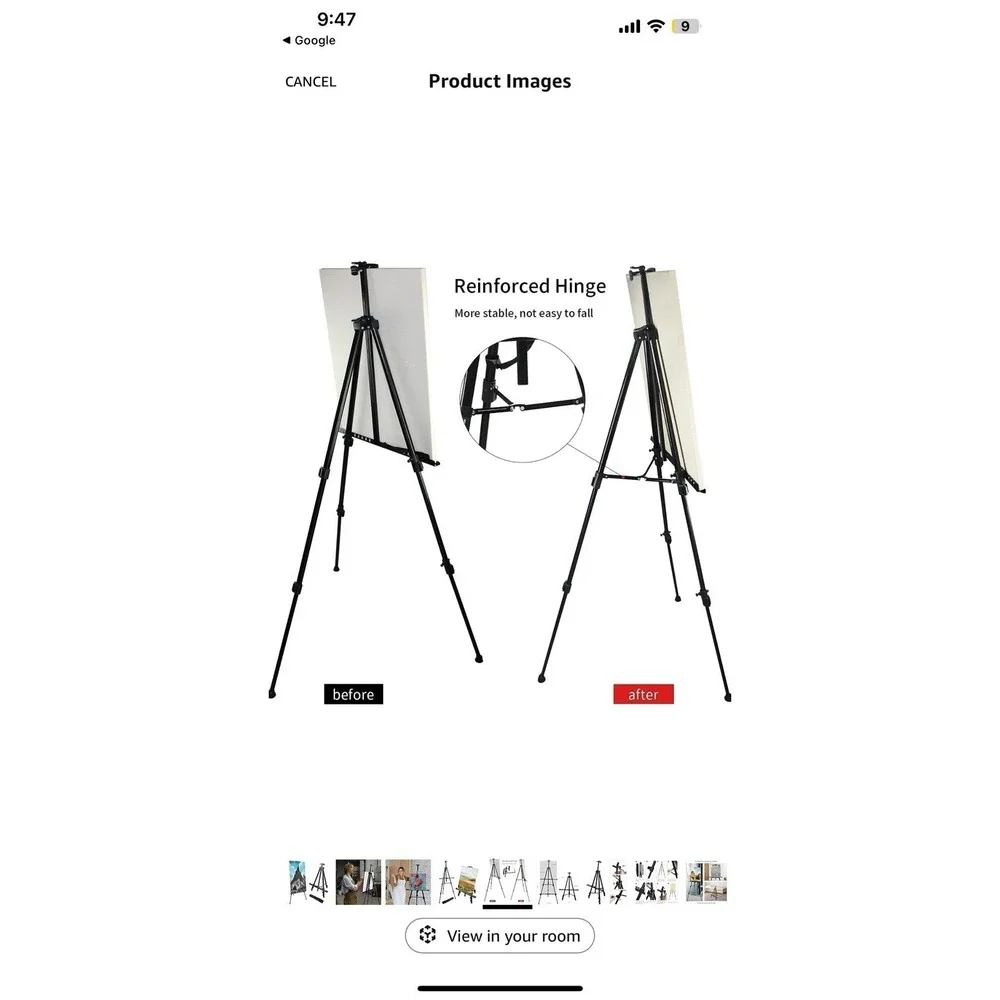 RRFTOK Portable Artist Easel‎ Tripod Stand w/Bag–Adjustable Height, Black Metal
