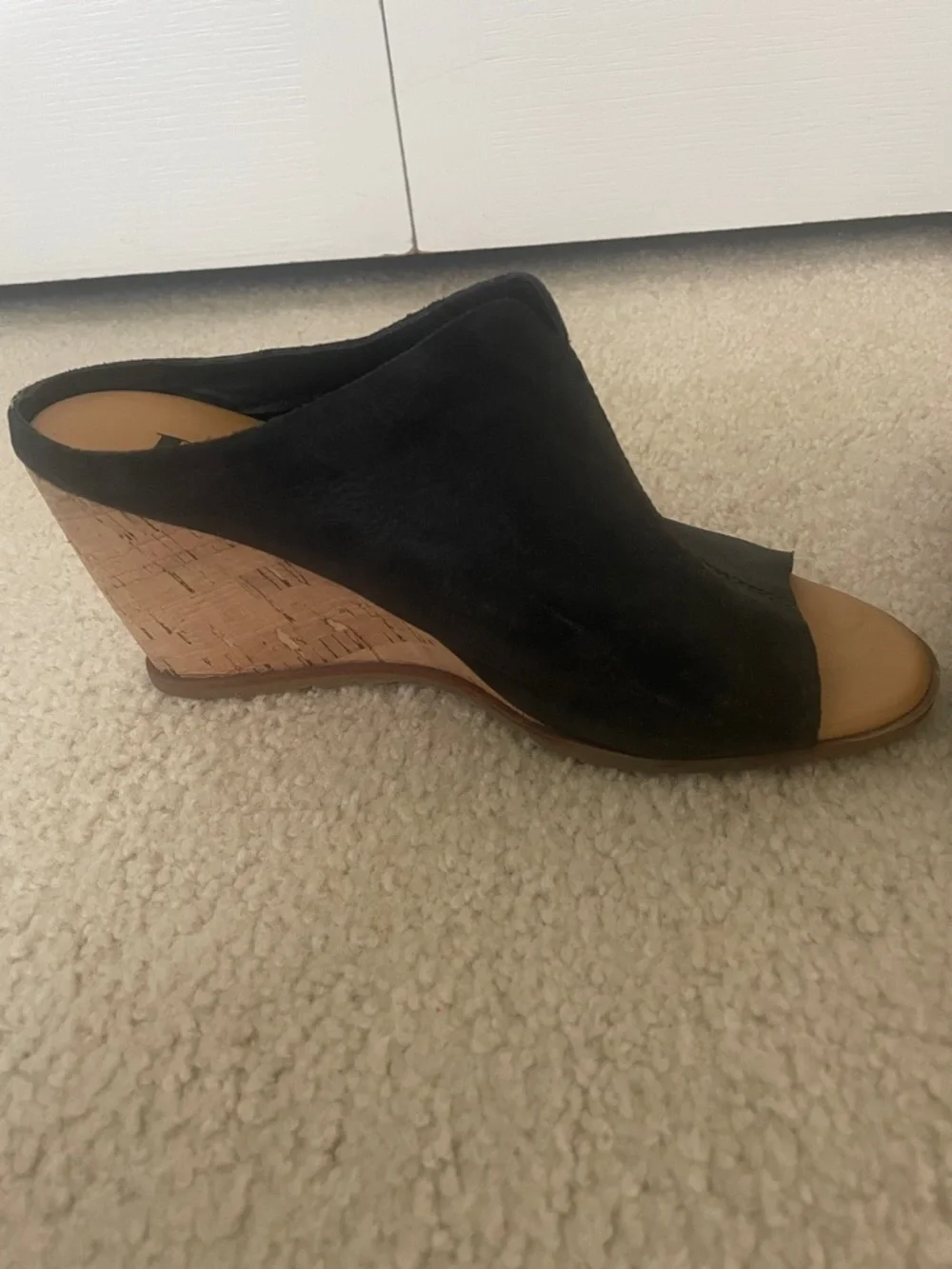 Korks Black Suede Cork Open-Toe Wedge