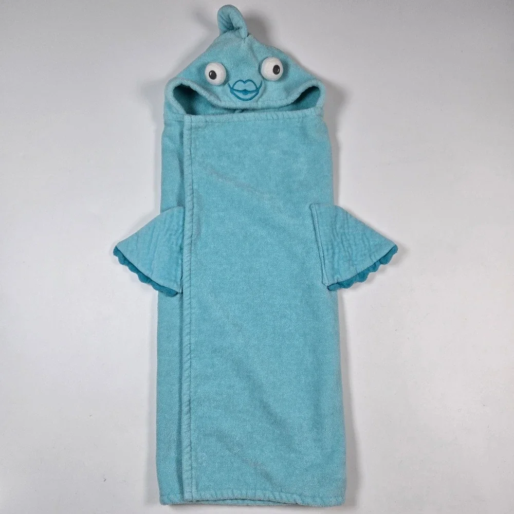 Pottery Barn Kids Hooded Towel Blue Fish Character Beach Bath Pool Plush Animal