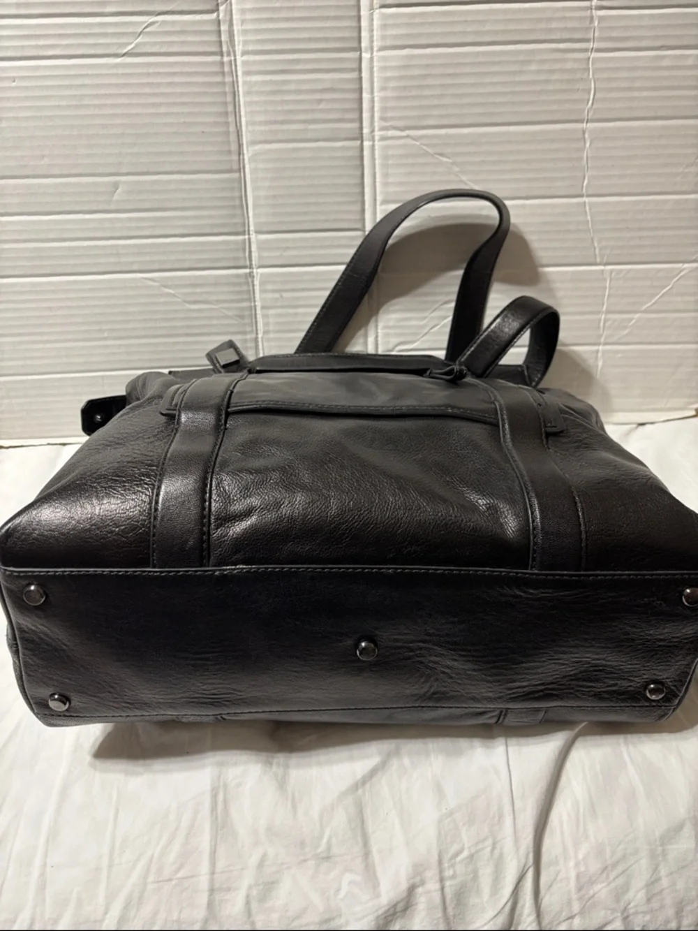 HUGO Black Leather Tote Briefcase. Unisex, full grain leather. EUC