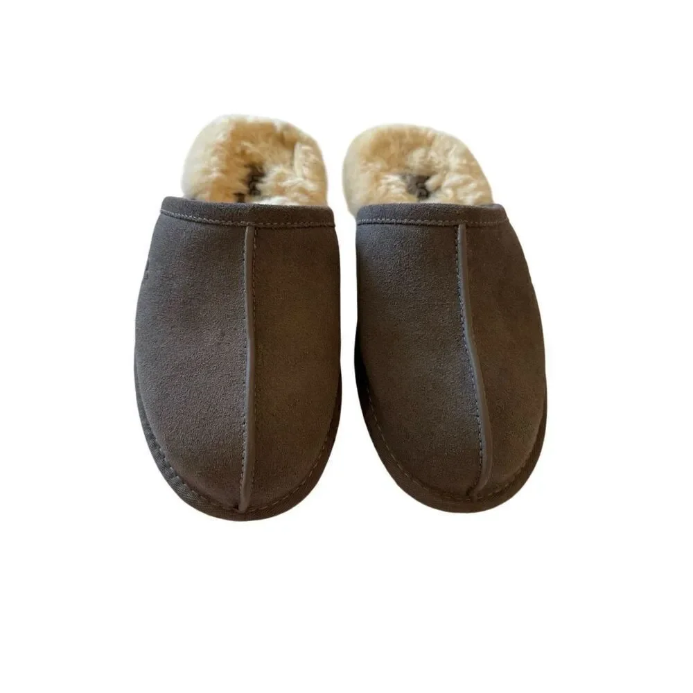 UGG Mens Gray Round Toe Sheepskin Suede Slip On Flat Slippers Size 9