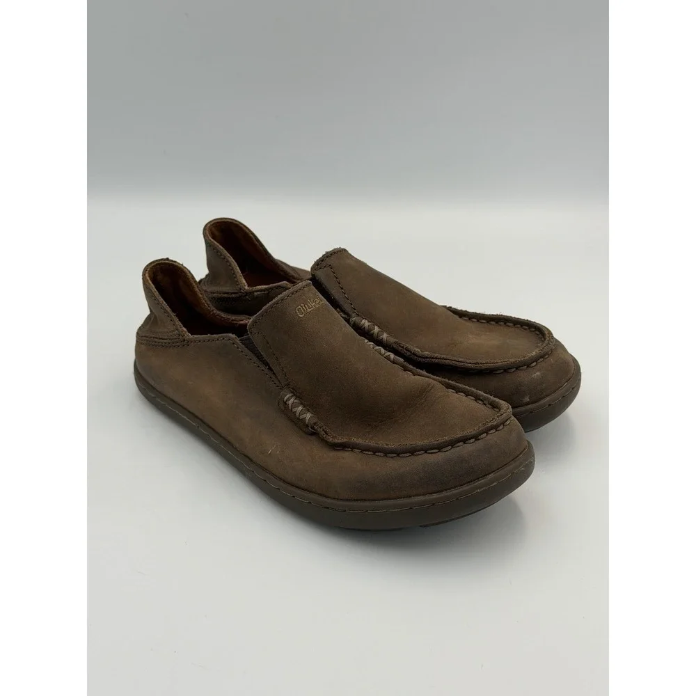 OluKai Moloa Boys 2 EU 34 Slip On Shoes Brown Leather Casual Comfort Loafers