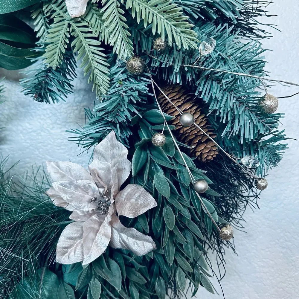 Christmas Greenery Champagne Poinsettia Beaded Berry Stems Holiday Wreath