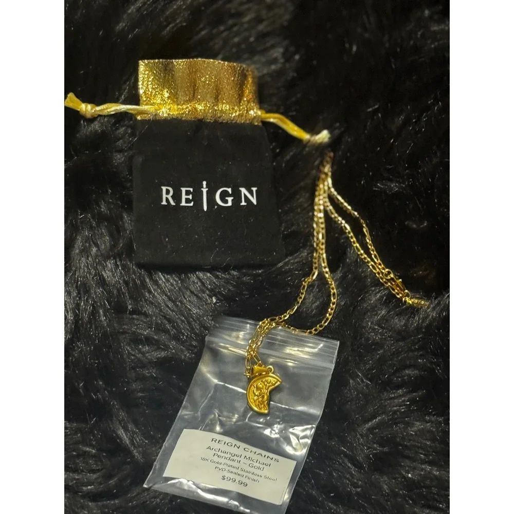 Reign Chains Archangel Michael Pendant 18K Gold Plated Stainless Steel Necklace