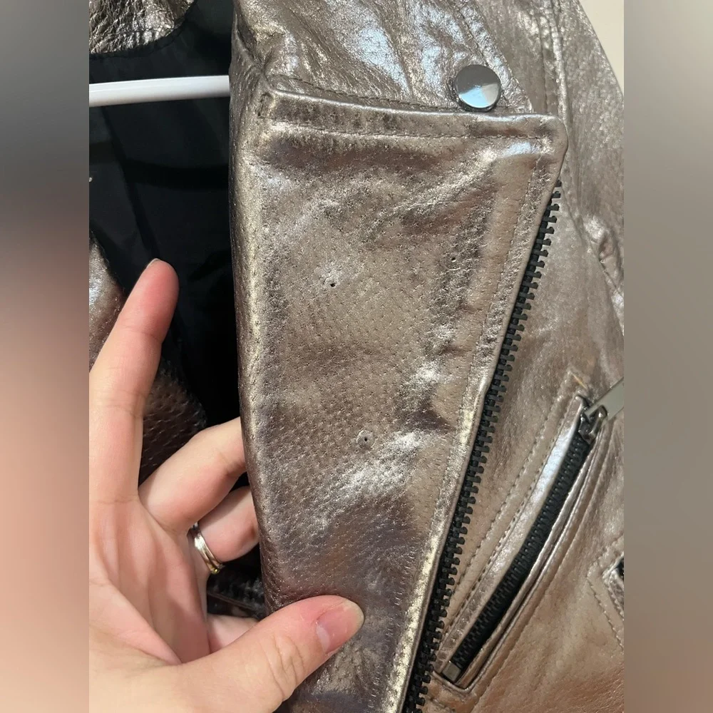ZARA Genuine Leather Gunmetal Moto Jacket size XS
