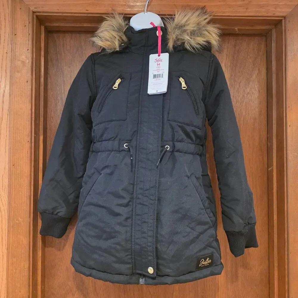 NWT Justice black fleece lined Chamarra tipo parka girls sz 10