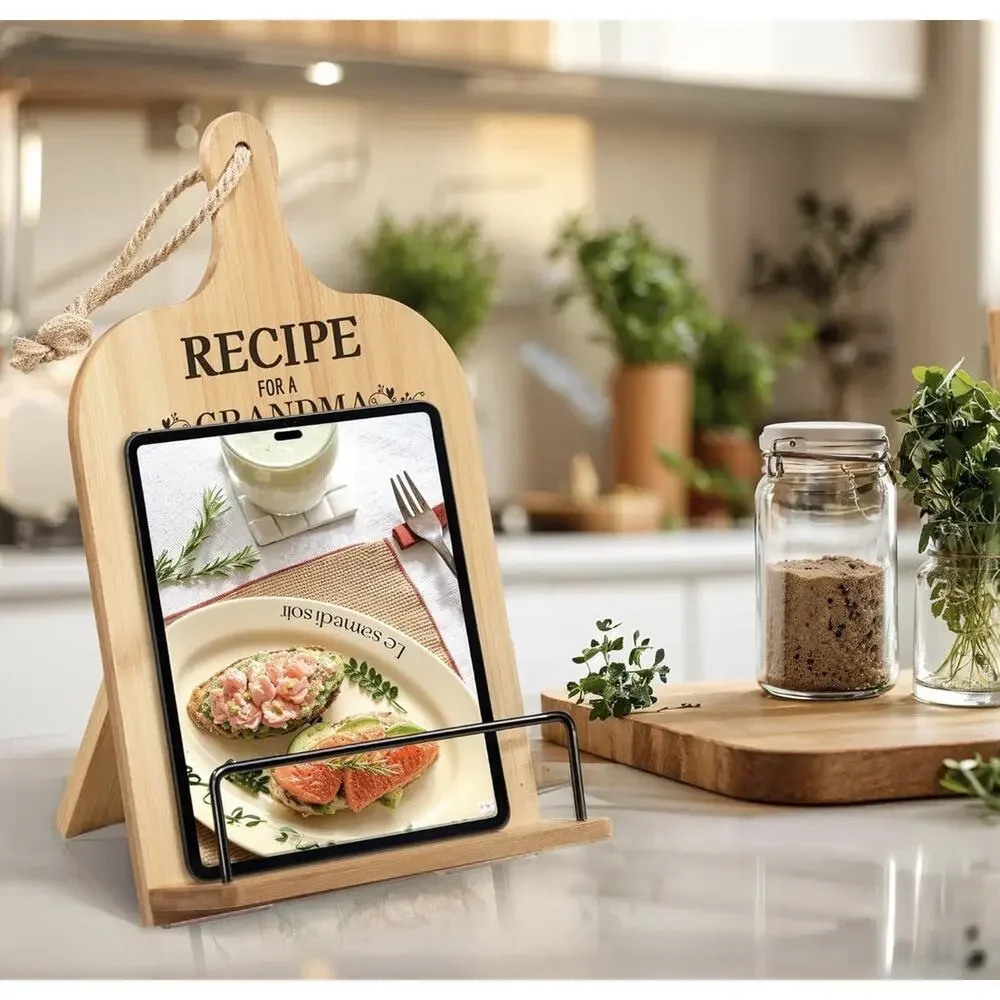 Grandma Gifts Cookbook Stand Bamboo Recipe Book Holder Kitchen Counter Non Slip