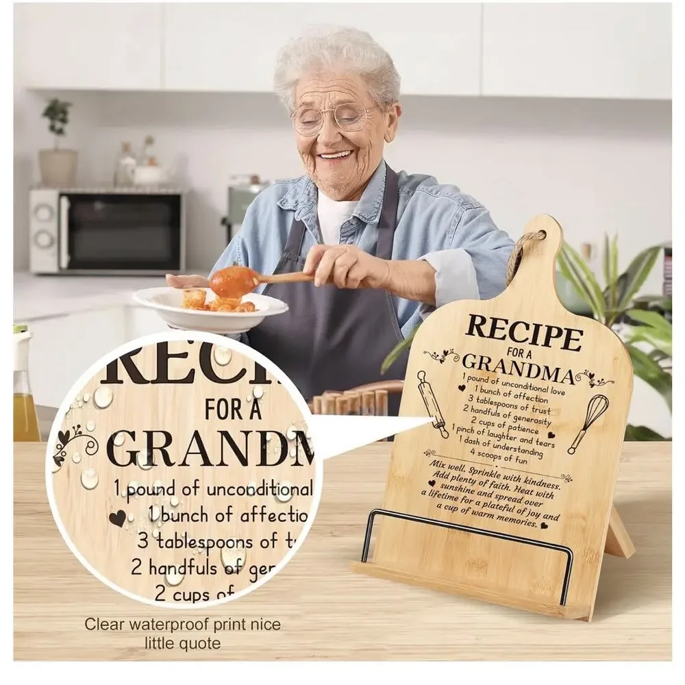 Grandma Gifts Cookbook Stand Bamboo Recipe Book Holder Kitchen Counter Non Slip