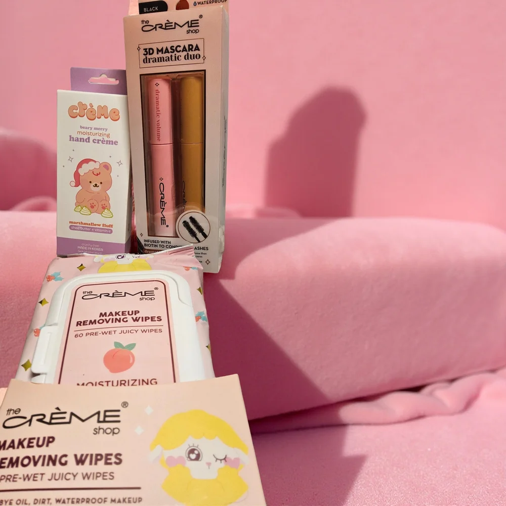 NWOT The Crème Shop Bunsle with 3D Mascara, lotion and makeup wipes