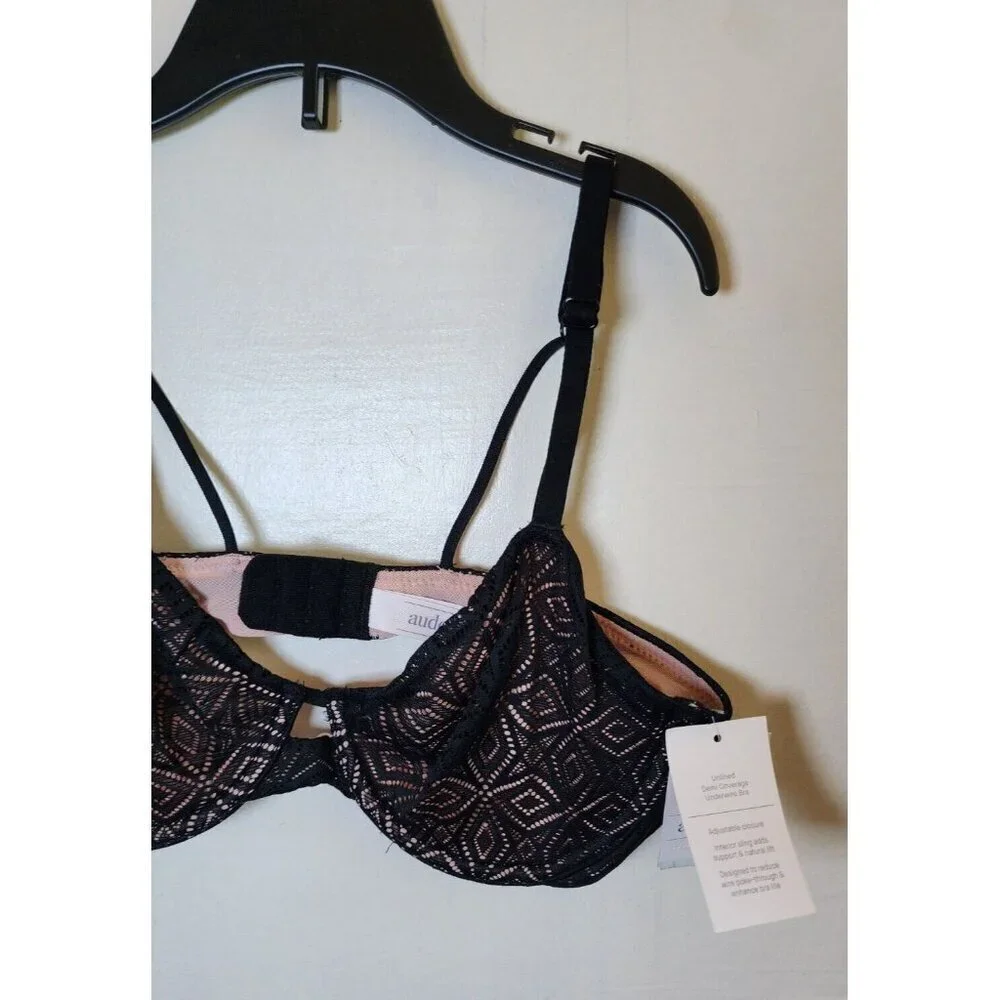 New Auden Women's Black & Pink Lace underwire Adjustable Straps Bra Size 32A