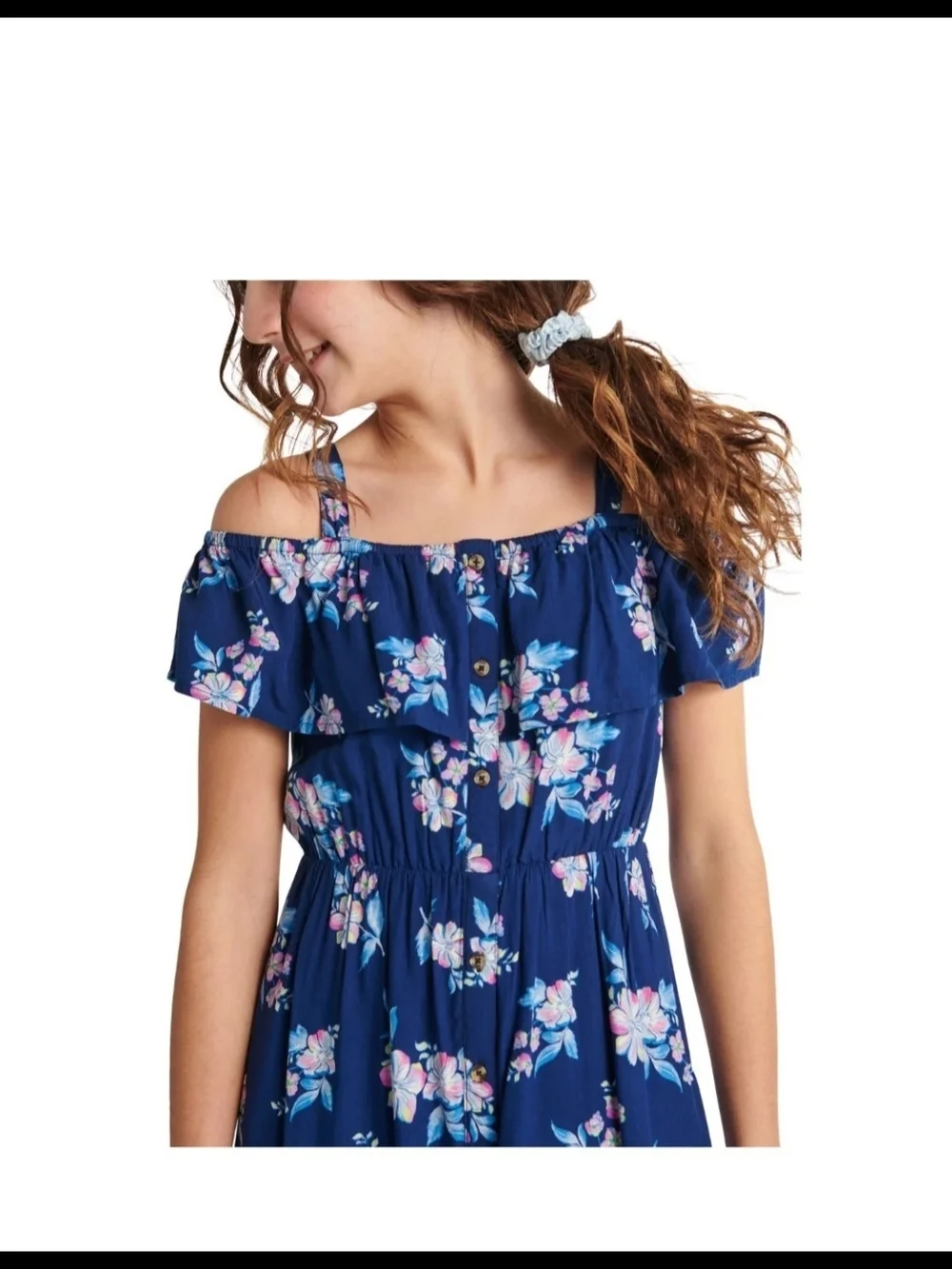 NWT Girls Justice Sun Dress / Maxi Dress Size S (7-8) Spring Blue Floral Long