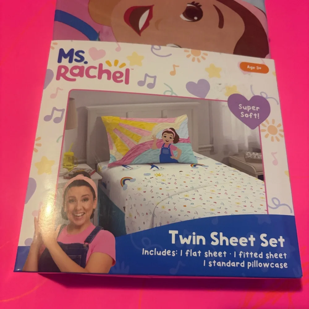 Rachel Twin Sheet‎ Set - White and Multicolor