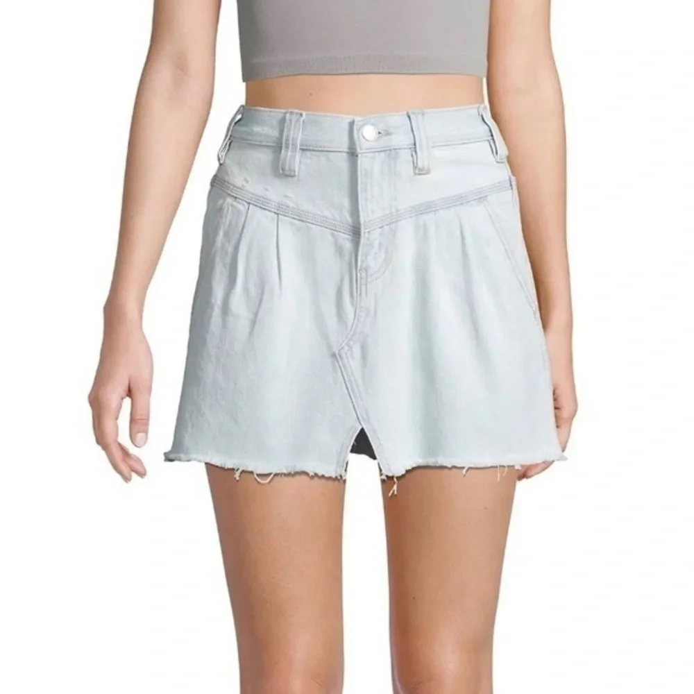 Free People Side Car Mini Skirt denim raw hem